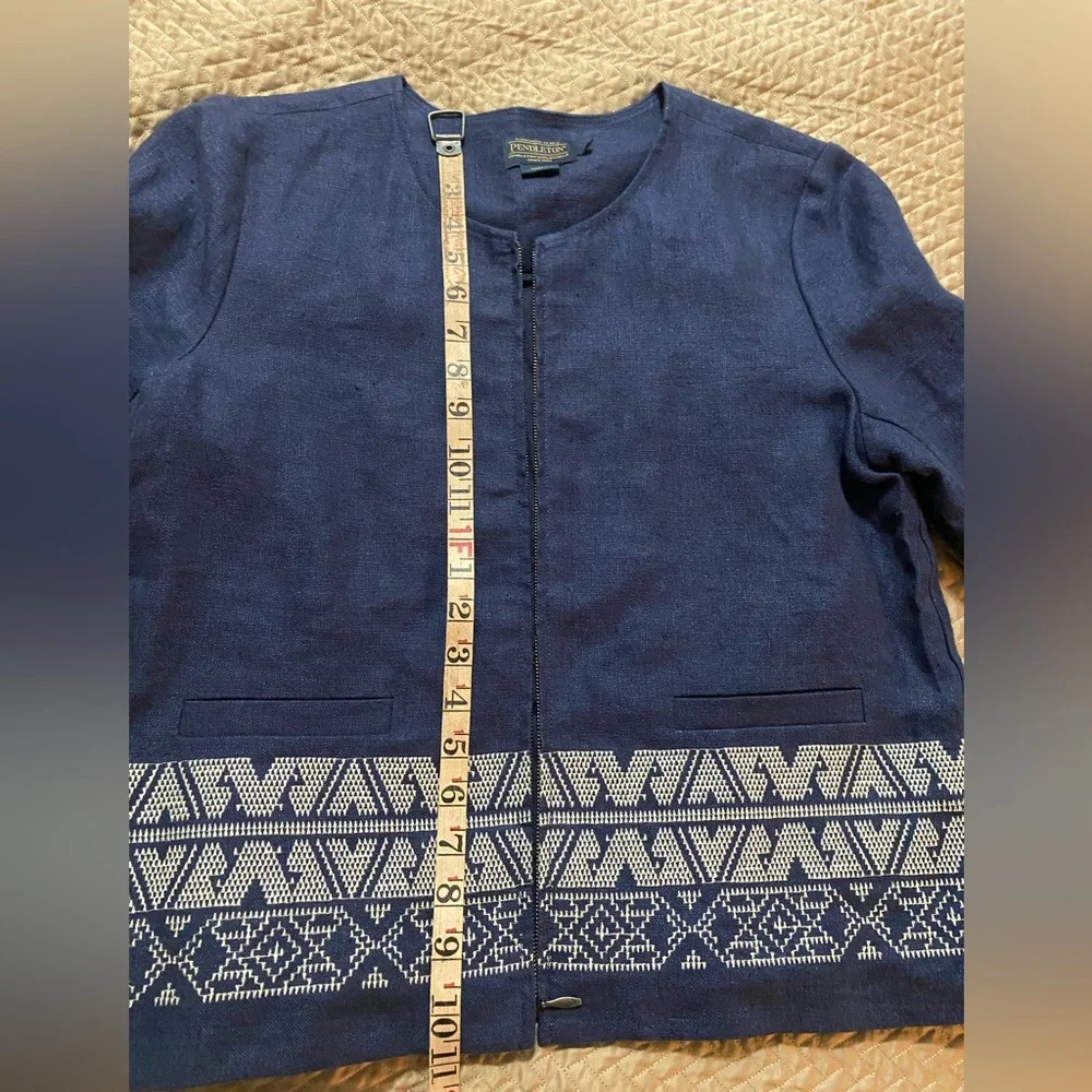 PENDLETON LINEN EMBROIDERED FULL ZIP BOXY BLAZER M - Picture 8 of 9